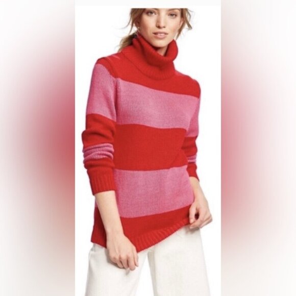 Isaac Mizrahi 20th Anniversary Collection Red and Pink Striped Roll Neck Sweater - Picture 1 of 7
